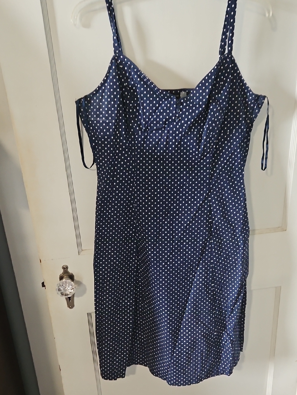 NY & Co Navy Blue Polka Dot Spaghetti Strap Dress